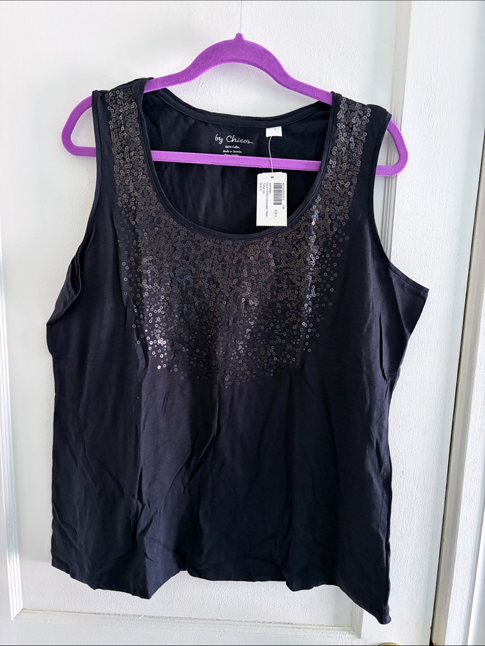 Chico's Black Sequin Scoop Neck Tank